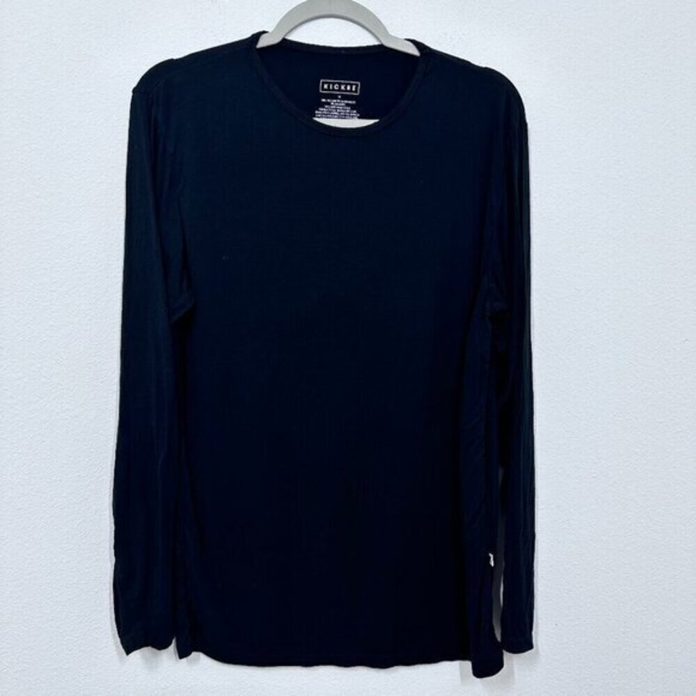 Kickee Pants Bamboo Spandex Stretch Jersey Knit Round Neck Black Long Sleeve L